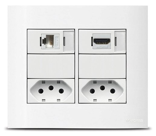 Espelho Tomada Hdmi 4x4 + Tomada 10A, 1 RJ45 Cat5 - ESM44-M2