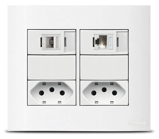 Espelho 4x4 Com 2 Tomada 10A, 1 RJ45 Cat5, 1 RJ11 Telefone - ESM44-M5