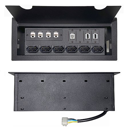 Caixa De Conexões Para Embutir Mesa, Tomadas 10A, HDMI, RJ45, RJ11 - M25PR