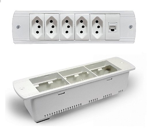 Régua De Tomada Para Embutir Mesa Escritório Com Rede Cat5 - RQM6-M12