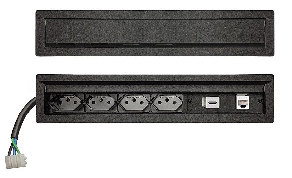 Caixa De Tomada Estilo Regua Aço Com 4 Tomadas 10A, USB-C + Rj45 Cat5