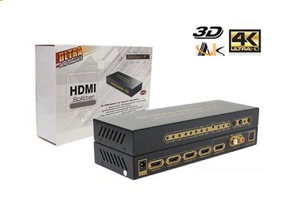 Splitter HDMI 4 portas 4K-2K Com Extrator de Áudio Analógico e Digital