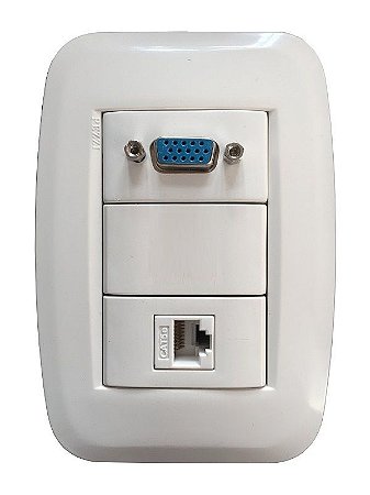 Espelho 4x2 de  Parede Com 1 VGA, 1 Rj45 Cat5, 1 Bloco Cego