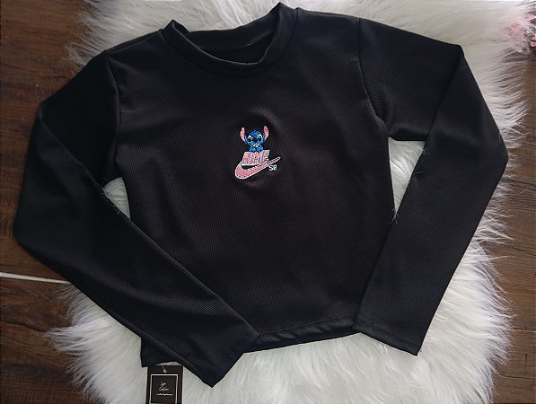 Cropped Manga Longa Stitch Preto