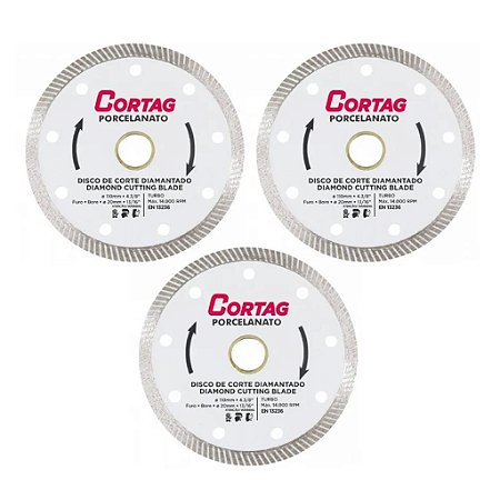 Kit 3 Discos de Corte Porcelanato Turbo 110mm 4.3/8 Cortag