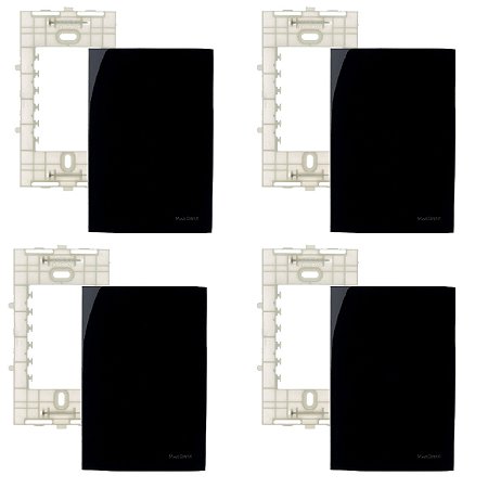 4 Conjuntos Placa 4x2 Cega C/ Suporte Preto Sleek Margirius
