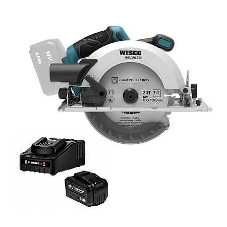 Kit Serra Circular Com Bateria 4Ah Wesco Brushless 18V Ws2821.9