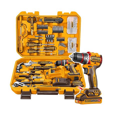Kit 166 Ferramentas Ingco Com Parafusadeira Impacto 20V 66Nm Brushless Maleta Bateria e Carregador