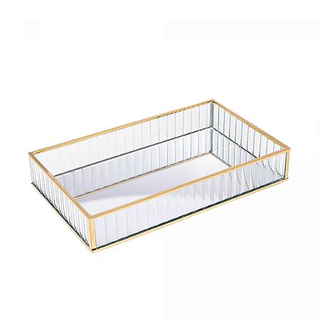 BANDEJA DE METAL COM ESPELHO DOURADA | 25x15x4cm - Lyor