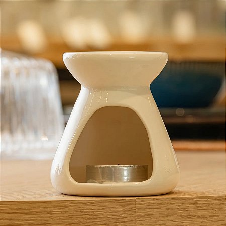 RECHAUD DE PORCELANA COM VELA PQ - BRANCO | 8x8x8,5cm - Lyor