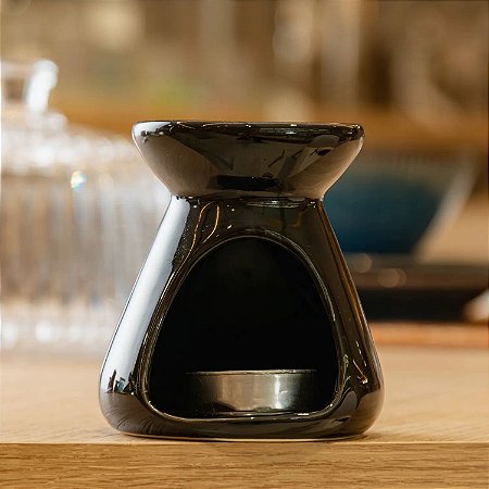 RECHAUD DE PORCELANA COM VELA PQ - PRETO | 8x8x8,5cm - Lyor