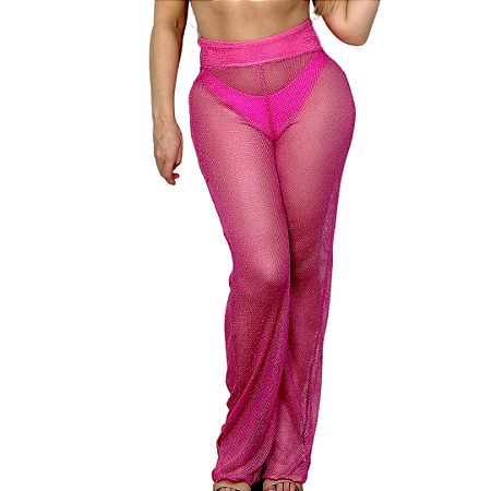 Saída De Praia Calça Pantalona Cintura Alta Moda Feminina