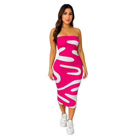 Vestido Midi Tomara Que Caia Verão Praiano Moda Feminina Top Rosa