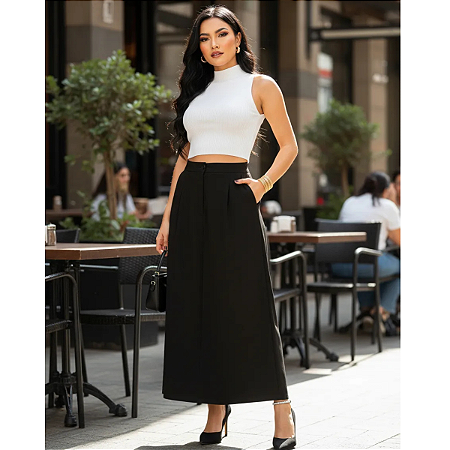 Saia Feminina Longa Evangélica Alfaiataria Cintura Alta