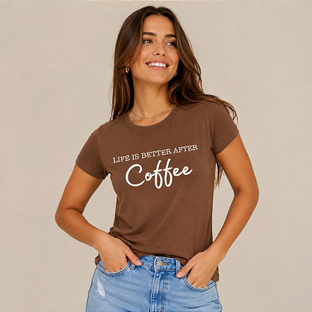 Babylook Feminina Básica Manga Curta T-Shirt Casual Verão Marrom Coffee