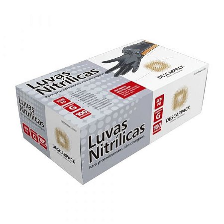 LUVA NITRILICA POWDER FREE PRETA DESCARPACK CX  100 UN