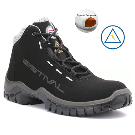 BOTA DE SEGURANÇA ELETRICISTA EM MICROFIBRA - PRETO E CINZA - ESTIVAL - EN10143S2 - BICO COMPOSITE - CA 45932