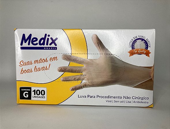 LUVA DE VINIL MEDIX NÃO CIRÚRGICO SEM PÓ - CA-44531/48203/ 51711