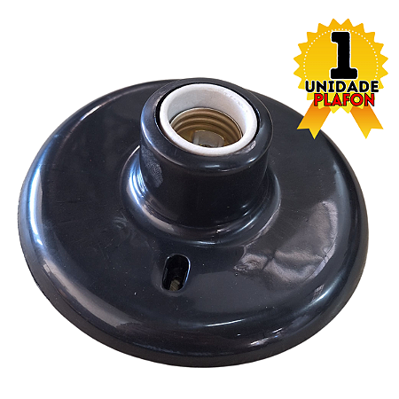Plafon Simples E27 Preto, Circular Soquete de Porcelana