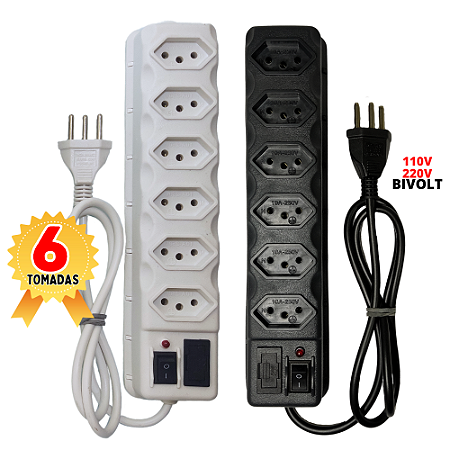FILTRO 6,5,4 E 3 TOMADAS 85CM PRETO e BRANCO 3 FUROS 3A (NR ELETRON)