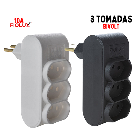 Multiplicador de Tomadas Bivolt Adapatador de Tomadas com 3 Pinos Preto ou Branco Fiolux