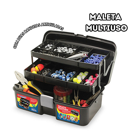 Maleta Arqplast para Pesca Preto Com Compartimentos e Maleta New Box Grande