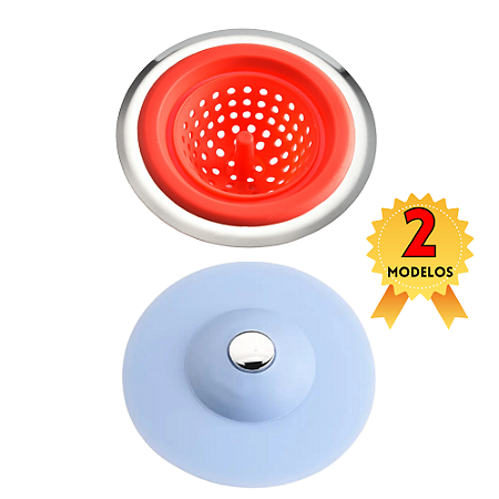 Ralo de Pia Inteligente Retrátil em Silicone 10CM e Ralo de Pia grande Inox 11,5CM