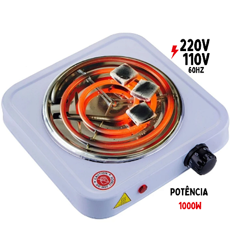 Fogareiro Elétrico 1000W Cooktop 1Boca Portátil 2 Modelos 220v e 110v