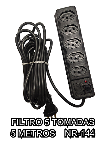 FILTRO 6 - 5 - 4 E 3 TOMADAS 5M PRETO E BRANCO 3 FUROS 3A (127V~300W / 220V~500W)