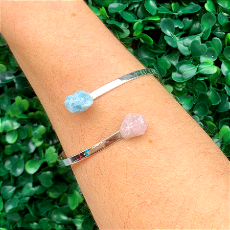 BRACELETE DUPLO ÁGUA MARINHA E QUARTZO ROSA - Amor, Paz Interior e Proteção Energética