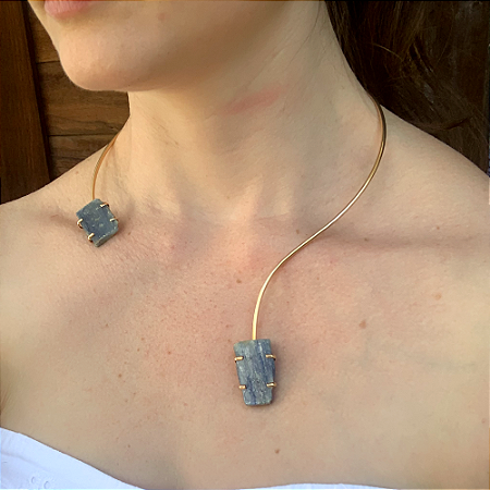 CHOCKER ALONGADA CIANITA AZUL - Proteção do Arcanjo Miguel e Intuição Espiritual