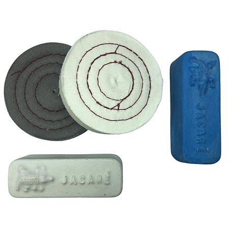 Kit Para Polir Alumínio Pastas Branca Azul Rodas Pano 7,5 Cm