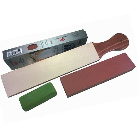 Kit De Afiar Facas TRIO400 Strop De Couro Pedra 400 Pasta