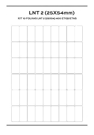 Kit 10 folhas Etiqueta de Composição Têxtil LNT 2 (25mm x 54mm) 400 etiquetas