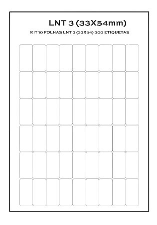 Kit 10 folhas Etiqueta de Composição Têxtil LNT 3 (33mm x 54mm) 300 etiquetas
