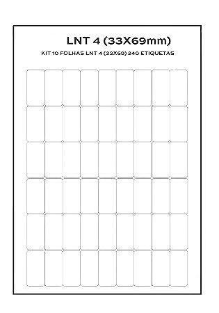 Kit 10 folhas Etiqueta de Composição Têxtil LNT 4 (33mm x 69mm) 240 etiquetas