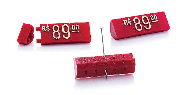 Kit Precificador - Preço para Vitrine (Vermelho com Branco) 255 peças em Plástico ABS