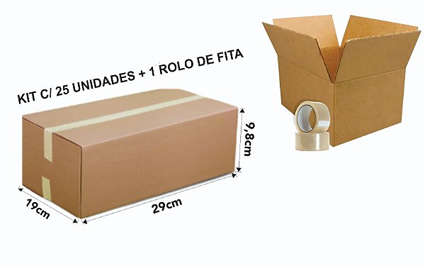 Caixa de Papelão para embalagens kit c/ 25 e 1 Rolo de fita para fechamento