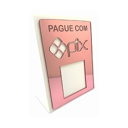 Placa Pix E Qrcode Em Acrílico -Branco e Rose