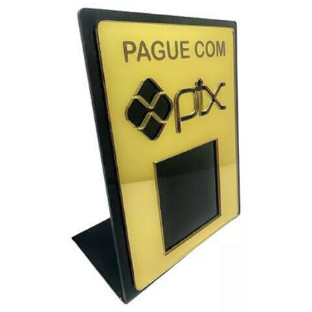 Placa Pix E Qrcode Em Acrílico Preta e Dourada