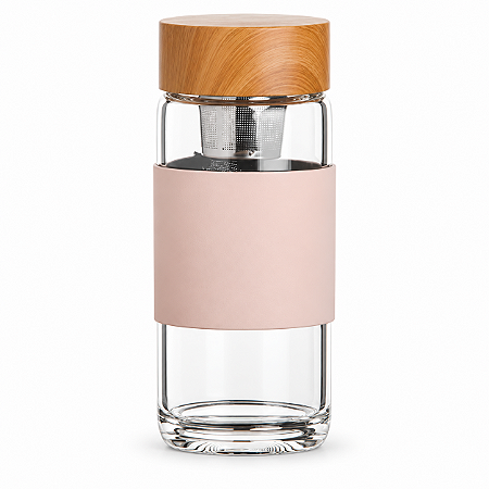 Garrafa De Vidro Borossilicado 400 Ml. Com Tampa Em Bambu