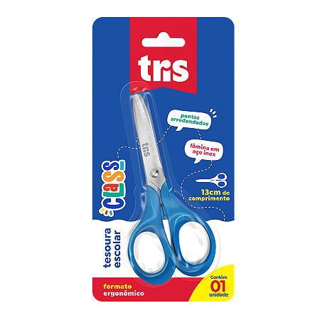 Tesoura Escolar Class Sem Ponta 13cm-ergonômica Azul