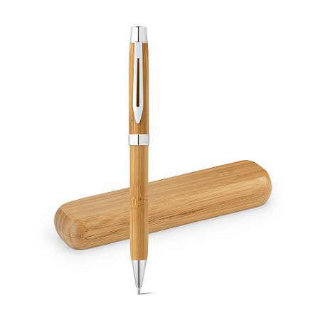 Caneta Esferográfica Com Estojo Em Bambu- 1 Unidade