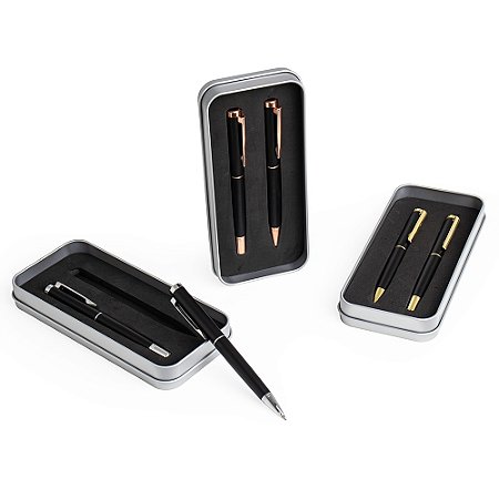 Kit Caneta Esferográfica E Roller Com Estojo