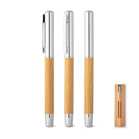 Caneta Roller Em Aço Inox E Bambu - 1 Unidade