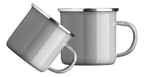 Caneca Xícara De Inox Esmaltada 370ml. Kit Com 2 Unidades