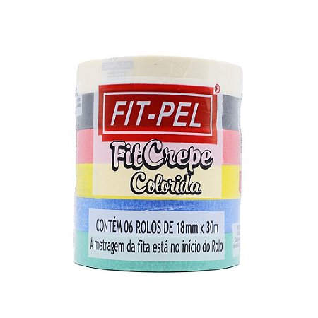 Fita Crepe Adesiva Colorida 18mmx30m com 6 rolos