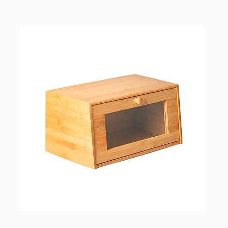 Porta Pão Bambu Com Tampa Retrátil Visor Acrílico Pães Bolo