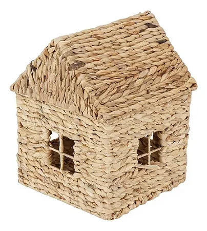 Cesto Vazado C/ Tampa Casinha Fibra Natural Brinquedos
