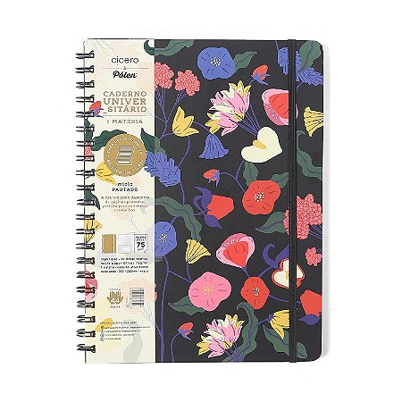 Caderno Doce Florada Pautado Univ. 20x28 Preto 80 Folhas